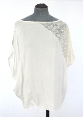 Suzy D Top Cold Shoulder Lace Slouchy White Loose Fit Lagenlook Size S M - Image 1 of 4
