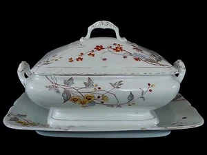 Outstanding antique F&M Fisher & Mieg Ironstone covered Casserole bowl & platter - Picture 1 of 1