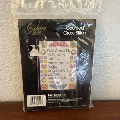 Kit de punto de cruz contado "Baby Sayings" 1990 por Golden Bee Stitchery Inc #6422 Foto 1 de 4