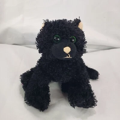 Webkinz Black Cat Plush Stuffed Toy HM135 Green Eyes Curly No Code Ganz 8 Inch - Image 1 of 4