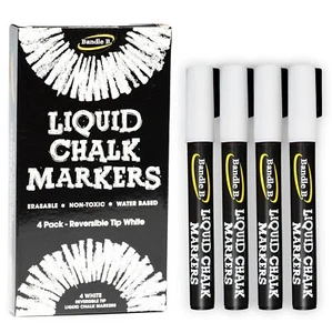 4-Pack White Erasable Chalk Markers - Non-Toxic Water-Based Reversible Tips fo - Picture 1 of 6