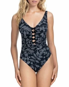 Gottex Profile Badeanzug Einteiler Pepita V-Ausschnitt Cutout schwarz E2682037 Gr. 6 - Bild 1 von 10