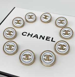 CHANEL BUTTONS Stamped White & Gold CC Logo Metal 20mm Lot 10