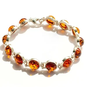 Bracciale classico tondo grazioso argento sterling 925 miele ambra baltica 7 in - Foto 1 di 3
