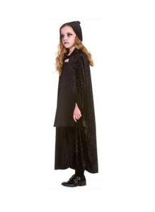 Capa con capucha de terciopelo negro niños vestido elegante Halloween niños niñas disfraz accesorio - Imagen 1 de 1