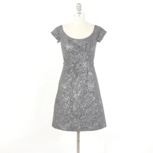 Rebecca Taylor Dress 2 Metallic Gunmetal Gray Jaquard Cap Sleeve Fit & Flare - Picture 1 of 6