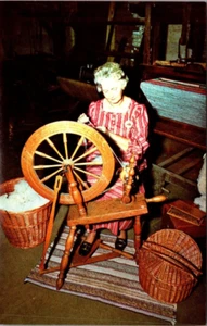 SPINNING YARN Bishop Hill Colony spinning wheel ILLINOIS IL Postcard - Picture 1 of 2