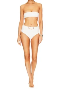 Zimmermann Alight Textured Boy Leg Bikini |White Textured, Bandeau, Remove Strap - Picture 1 of 5