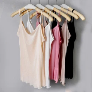 Women Ladies Sexy Pure Silk Camisole Strap Tank Top Vest Spaghetti Soft White - Picture 1 of 14