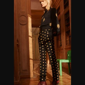Chloe 2017 Black Yellow Embroidered Floral Trouser Pants size 6/FR 40 - Picture 1 of 10