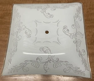 Vintage 1970s-1980s White W/Scrolling Glass Ceiling Light Shade 12in - Picture 1 of 2