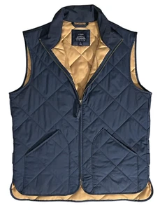 J.CREW Men's (S) Hunter Green Quilted Zip-Up Puffer Vest w/ Gold Lining - Picture 1 of 9