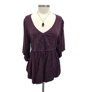 Top túnica tórrida para mujer púrpura a lunares atado cintura talla 1X cuello en V manga 3/4 - Imagen 1 de 15