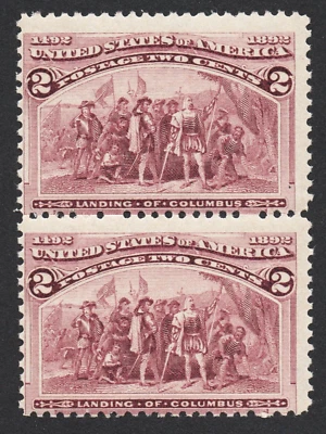 US Sc# 231c *MINT OG NH* { "BROKEN HAT VAR" PAIR } 2c COLUMBIAN OF 1893 CV$ 320 - Image 1 of 3