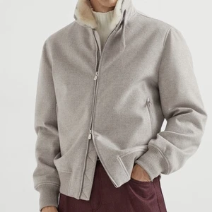 Wool Cashmere Beige Bomber Jacket Men’s Large Similar To Brunello Cucinelli - Picture 1 of 16