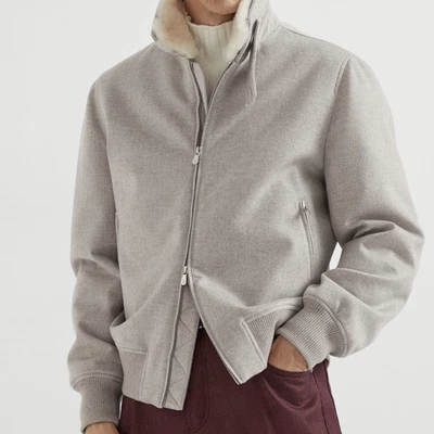 Wool Cashmere Beige Bomber Jacket Men’s Large Similar To Brunello Cucinelli - Image 1 of 4