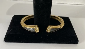 KJL For Avon KENNETH J. LANE Enamel Rhinestone Hinged Cuff Gold Tone Bracelet - Picture 1 of 7