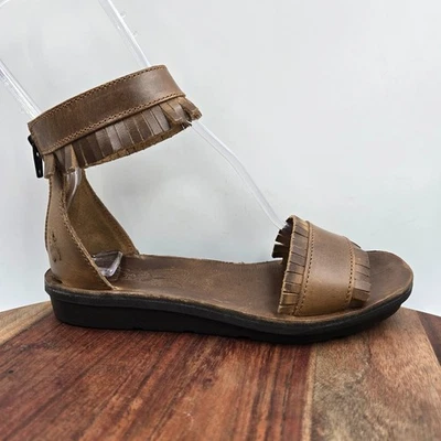 Fly London Mexu Sandals Women's 36 / 5.5 Brown Leather Ankle Strap Fringe Boho - Image 1 of 4