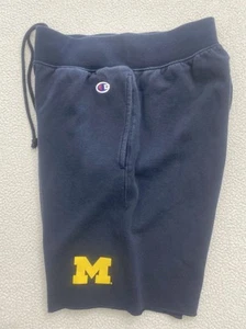Michigan Wolverines Shorts Champion Blue Mens Small Front Pockets Raw Hem Sweat - Picture 1 of 9