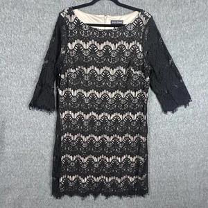 Jessica Howard Kleid Damen 16 schwarz Spitze Overlay nude gefüttert Etui Cocktail - Bild 1 von 16