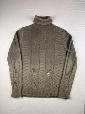 Pierre Balmain Sweater Mens 50 Military Green Distressed Wool Blend Turtleneck - Image 1 of 4