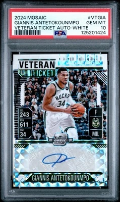 Boleto de veterano mosaico 2024 automático blanco/25 Giannis Antetokounmpo #VT-GIA PSA 10 Foto 1 de 2