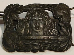 Vintage Lillie Langtry The Jersey Lily 1901 Brass Belt Buckle - Picture 1 of 4
