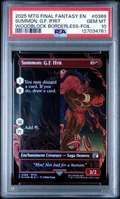 PSA 10 SUMMON: G.F. IFRIT WOODBLOCK BORDERLESS FOIL #0369 2025 MTG FINAL FANTASY - Image 1 of 2