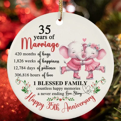 Adorno 35 Año De Matrimonio Feliz 35 Aniversario Elefante Amor Regalo Navidad Foto 1 de 4