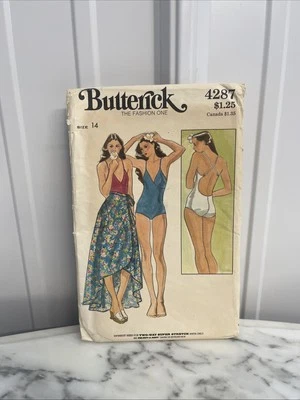 Vintage 1970s Butterick Pattern 4287 Misses Swimsuit & Wrap Skirt Sarong Size 14 - Image 1 of 3