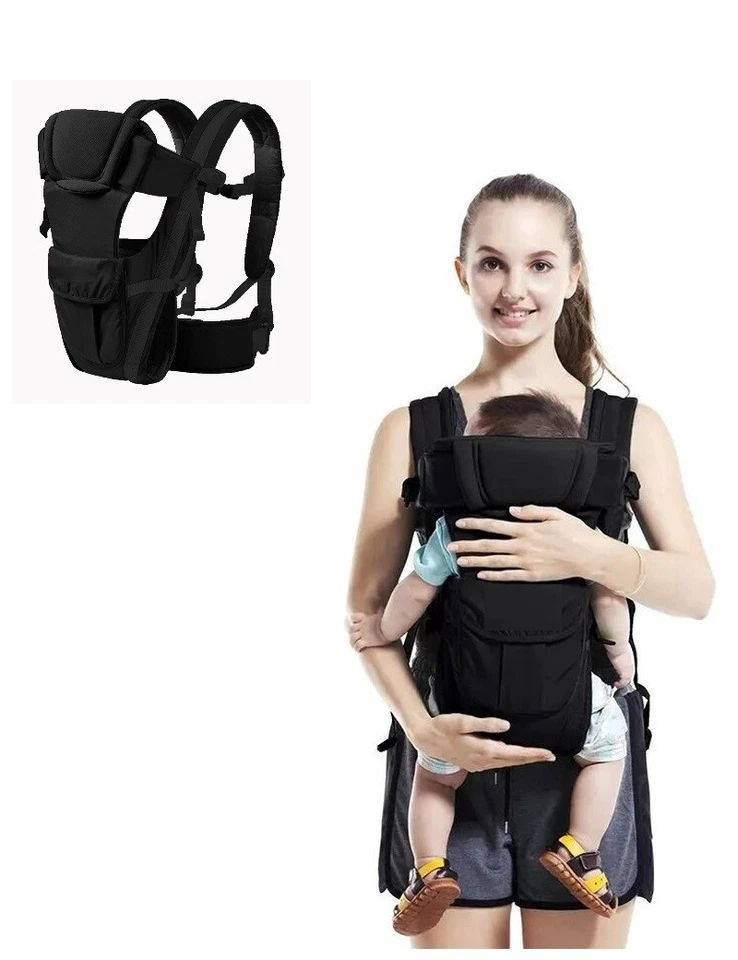 Black Infant Baby Carrier Breathable Ergonomic Adjustable Wrap Sling Backpack - - Image 1 of 4