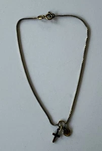 Vintage.925 (Gold Color) Cross With Heart & 9” Chain Italy For Child Or Baby - Picture 1 of 5
