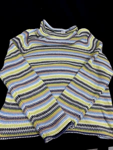 Vintage Liz Claiborne high neck striped sweater, grn blue, wht, beige, Size XL - Picture 1 of 11