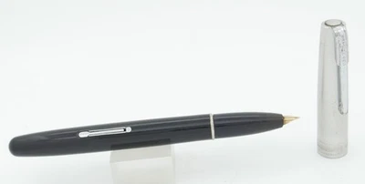 Waterman Taperite Crusader Черный с Крышкой из Люмаллава и Хромом - 14k Тонкий Новый в коробке - 1940-е - Изображение 1 из 4