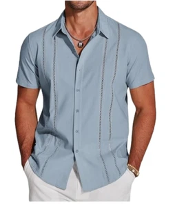 COOFANDY Kurzarm Cuban Guayabera Leinen Hemd Button-Down Oberteil Herren M - Bild 1 von 5