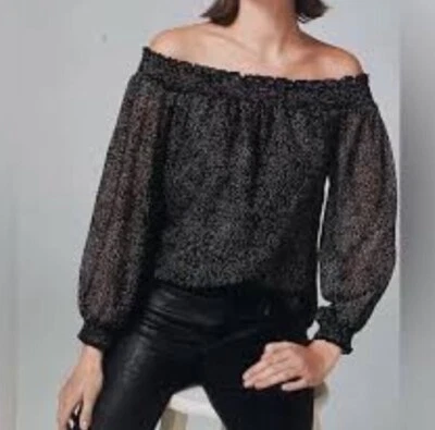 Женская блузка WHITE HOUSE BLACK MARKET с открытыми плечами в горошек размер средний - Изображение 1 из 4