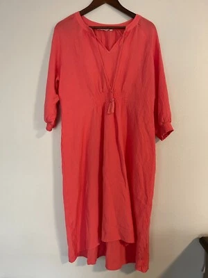 Soft Surroundings Shift Midi Dress Womens Size L Pink Orange 3/4 Sleeve Tie Neck - Image 1 of 4