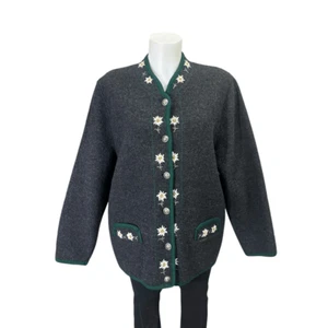 Chaqueta Lanamoden Salzburgo Austria Pura Nueva Lana Gris Floral Bordada De Colección - Imagen 1 de 9