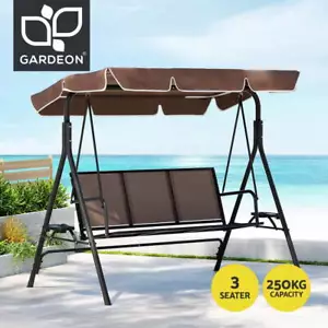 Gardeon Outdoor Swing Chair Garden Furniture Canopy Cup Holder 3 Seater Brown - Picture 1 of 8