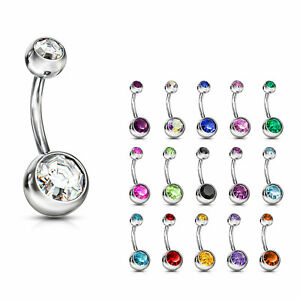 Belly Button Piercing Banana Double Jeweled Zirconia Crystal Stone Titanium