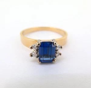.Handmade Vivid Blue Synthetic Sapphire & Diamond 18ct Gold Ring Val $2000 - Picture 1 of 9