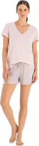 Hanro SLEEP & LOUNGE Light Blush Short Sleeve V-Neck Shirt Minimal Blush Short S - Picture 1 of 8