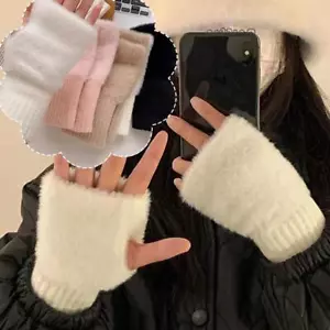 Autumn and winter half-finger flip cover student knitted gloves ι▲ б жθ X6V O7X9 - Picture 1 of 22