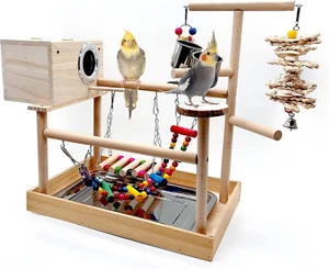 Bird Playground,Parrot Play Stand,Parakeet Play Gym with Breeding Box and Food C - Picture 1 of 7