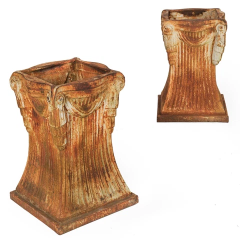 Pair of Art Deco Cast-Iron Garden Pedestals for Statuary or Planters Cover
