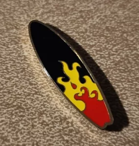 Flames Fire Surfboard Geocoin Trackable & Activated! Free Shipping! - Picture 1 of 2