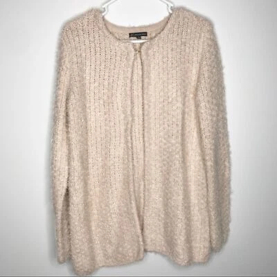 Adrianna Papell blush pink fuzzy open cardigan size large Foto 1 de 4