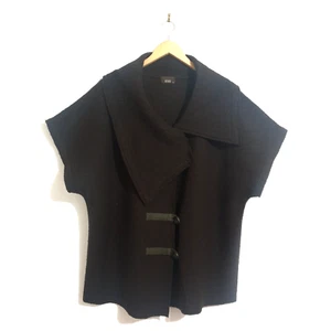 Susan Blake Cardigan Sz M Brown/Black Wool Short Sleeve Top Bigg Collar ButtonUp - Bild 1 von 8