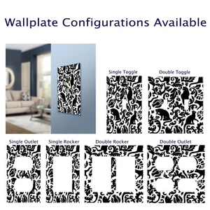 Black Cat Damask Wall Plate / Switch Plate / Outlet Cover - Picture 1 of 6