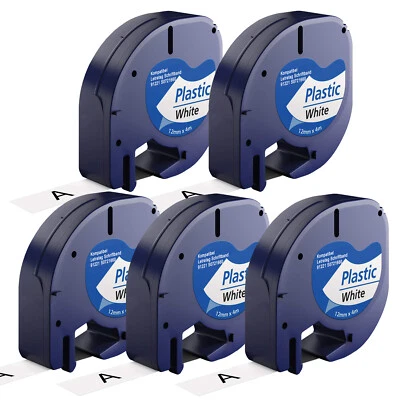 5x Etikettenband 12mm 4m Schwarz auf Weiß 91221 für Dymo Letra Tag XR LT100H